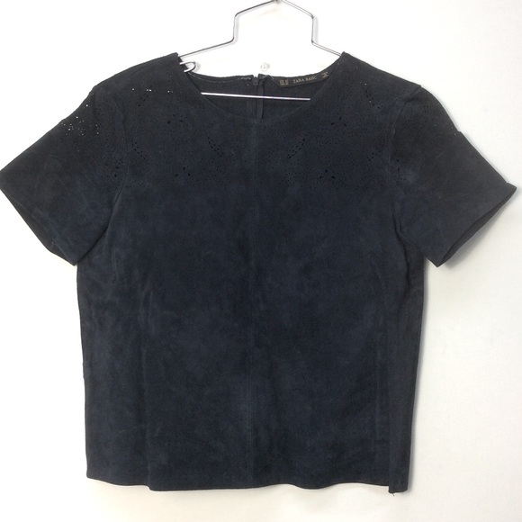 Zara Basic* (XS) WOMENS Pig LEATHER TOP, Laser Cut - Picture 2 of 10